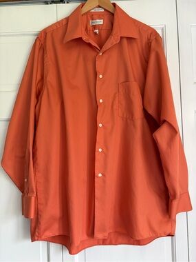 Van Heusen Men’s Orange Lux Sateen Long Sleeve Dress Shirt XL 34/35 Neck 17